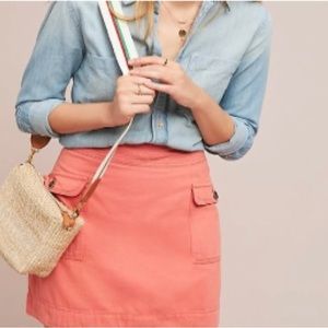 Anthropologie Cotton Linen Cargo Utility mini skirt